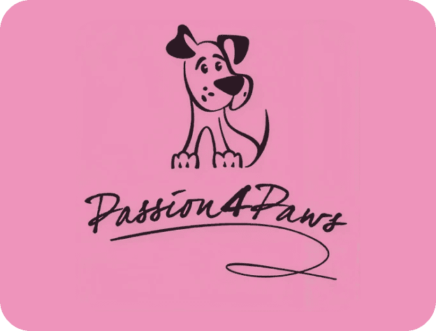 Cartoon dog with "Passion4Paws" text