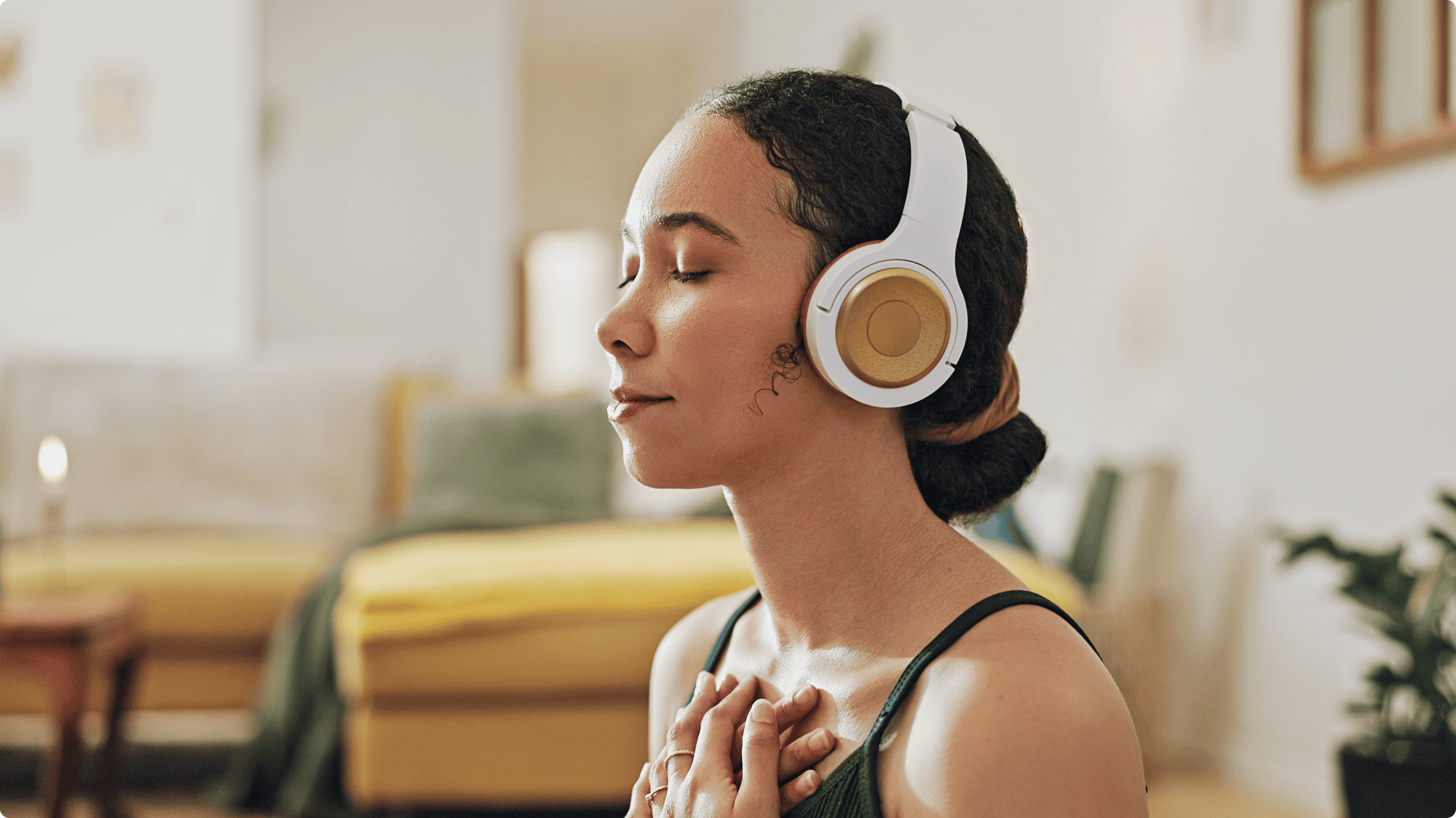 Peaceful meditation with closed eyes