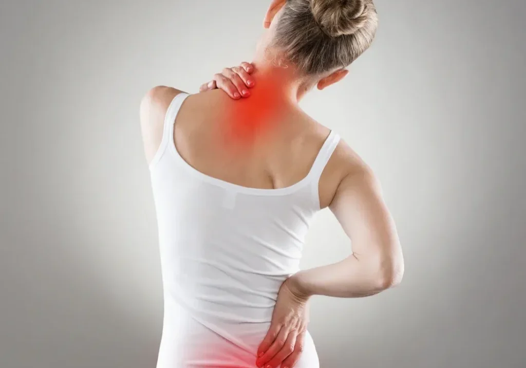 Woman holding neck in pain