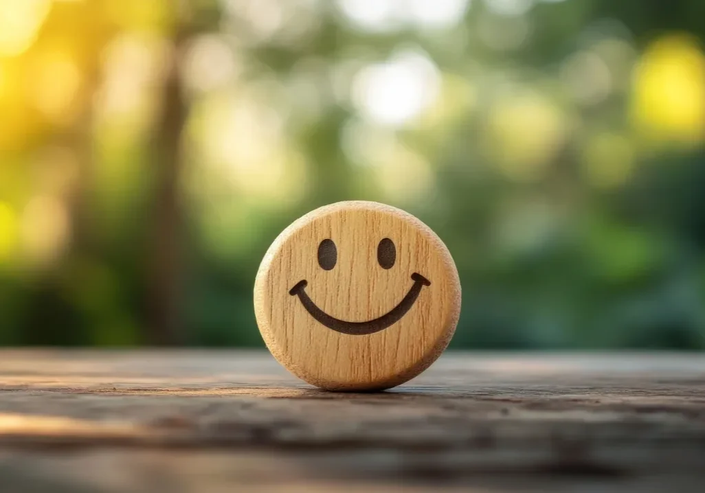 Wooden smiley face on table